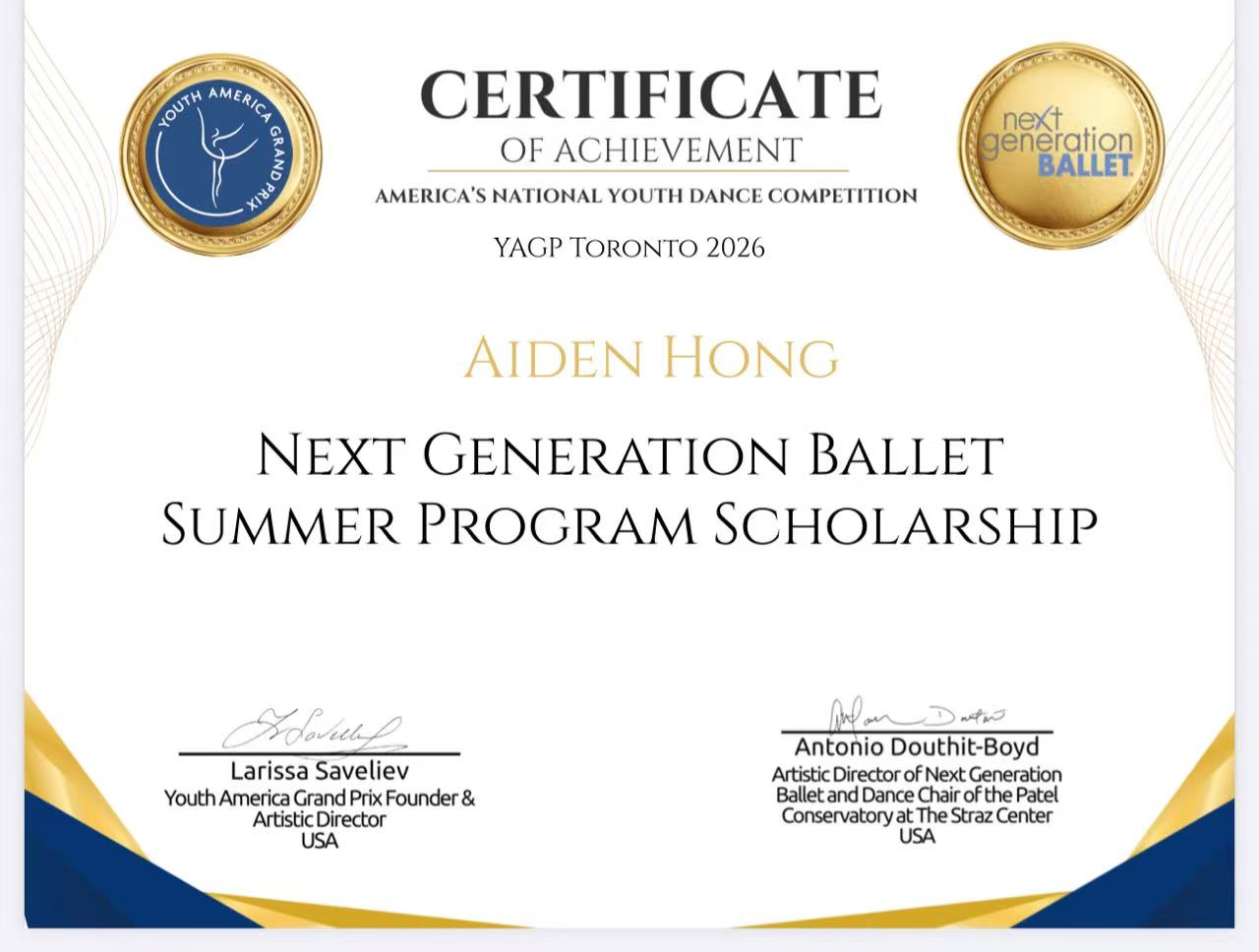YAGP AIden Cert